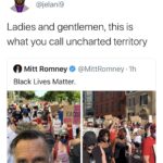 Black Twitter Memes Tweets, Trump, Romney, Republicans, NASCAR, Mitt Romney text: jelani cobb @jelani9 Ladies and gentlemen, this is what you call uncharted territory O Mitt Romney @MittRomney Black Lives Matter. AND THE 1-0 