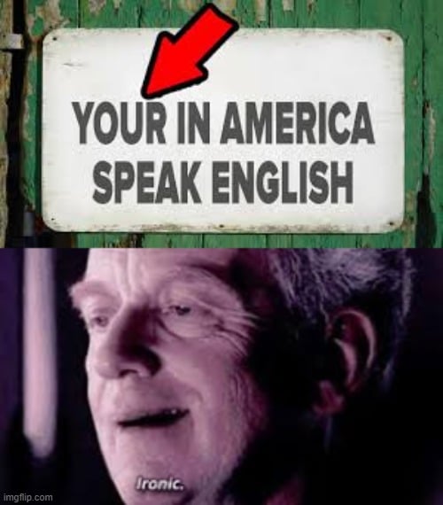 Funny, English, American, Americans, Spanish, In America other memes Funny, English, American, Americans, Spanish, In America text: YOUR IN AMERICA SPEAK ENGLISH imgffpcom 