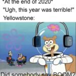 Spongebob Memes Spongebob, Yellowstone text: *At the end of 2020* "Ugh, this year was terrible!" Yellowstone: 00 Did somebod  Spongebob, Yellowstone