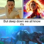 Dank Memes Dank, Rex, Rey, Rexy, Gumball, Captain Marvel text: Dome say Rey is the strongest emale character Others say it is Carol Denvers But deep down we all know it