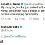 Political Memes Political, Ivanka, Trump, Hillary text: Donald J. Trumpe @realDonaldTru... • Id My daughter, Ivanka, just arrived in South Korea. We cannot have a better, or smarter, person representing our country. 0 37.4K t-0 13.5K C) 89.6K E Muscular Baby @Mobute Replying to @realDonaldTrump why not  Political, Ivanka, Trump, Hillary
