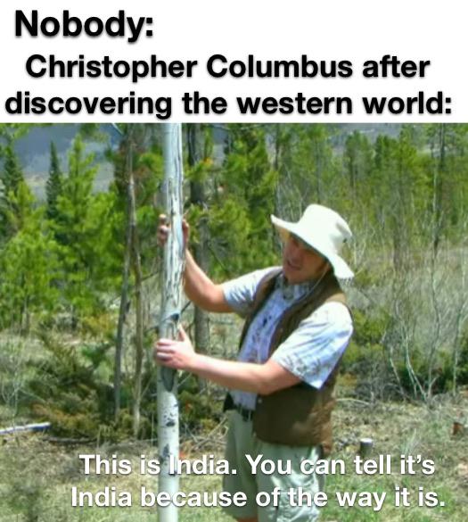 History, Columbus, Asia, Japan, India, India History Memes History, Columbus, Asia, Japan, India, India text: Nobody: Christopher Columbus after discovering the western world: r . Yo wav:it: is