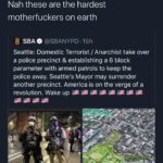 Black Twitter Memes Tweets, CHAZ, June, BLM, America, Tuesday text: e Jeremiah Red @_Floodlight Nah these are the hardest motherfuckers on earth SBA e @SBANYPD • 15h Seattle: Domestic Terrorist / Anarchist take over a police precinct & establishing a 6 block parameter with armed patrols to keep the police away. Seattle