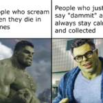 other memes Funny, Hulk, Minecraft, TV, Ow, Nice text: People who scream when they die in games People who just say "dammit" and always stay calm and collected  Funny, Hulk, Minecraft, TV, Ow, Nice