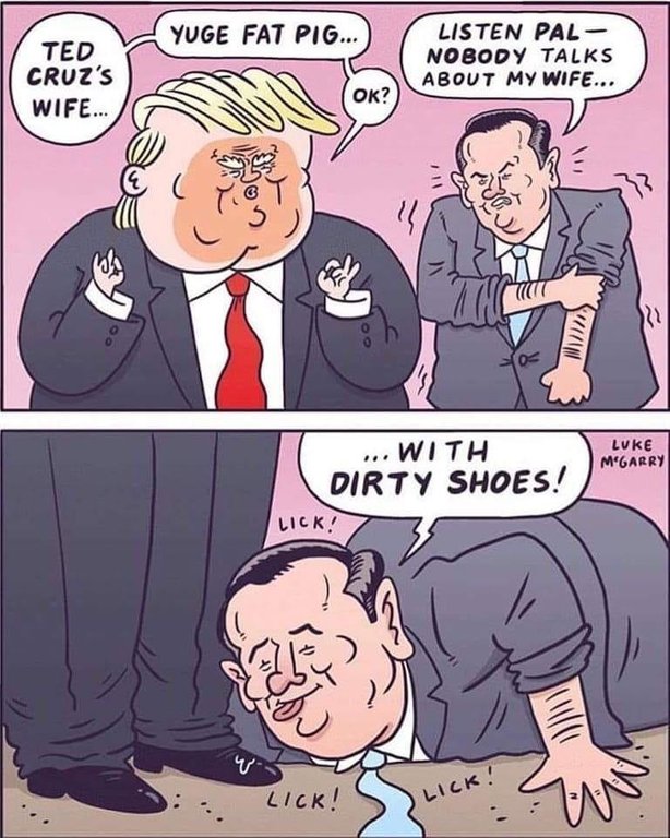 Political, Trump, Ted, Zodiac Killer, Perlman, Jordan Political Memes Political, Trump, Ted, Zodiac Killer, Perlman, Jordan text: TED CRUZ's WIFE... YVGE FAT PIG... 0K? LISTEN PAL— NOBODY TALKS ABOUT MY WIFE... WITH DIRTY SHOES! LICK! M.6Aggy 
