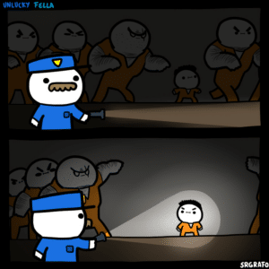 Shining flashlight on prisoner comic (blank) Prison meme template