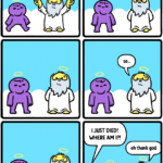 Comics First one to the party, God, Abel, Jesus, WritingPrompts, Saint Peter text: MRLOVENSTEIN.COI...I  First one to the party, God, Abel, Jesus, WritingPrompts, Saint Peter