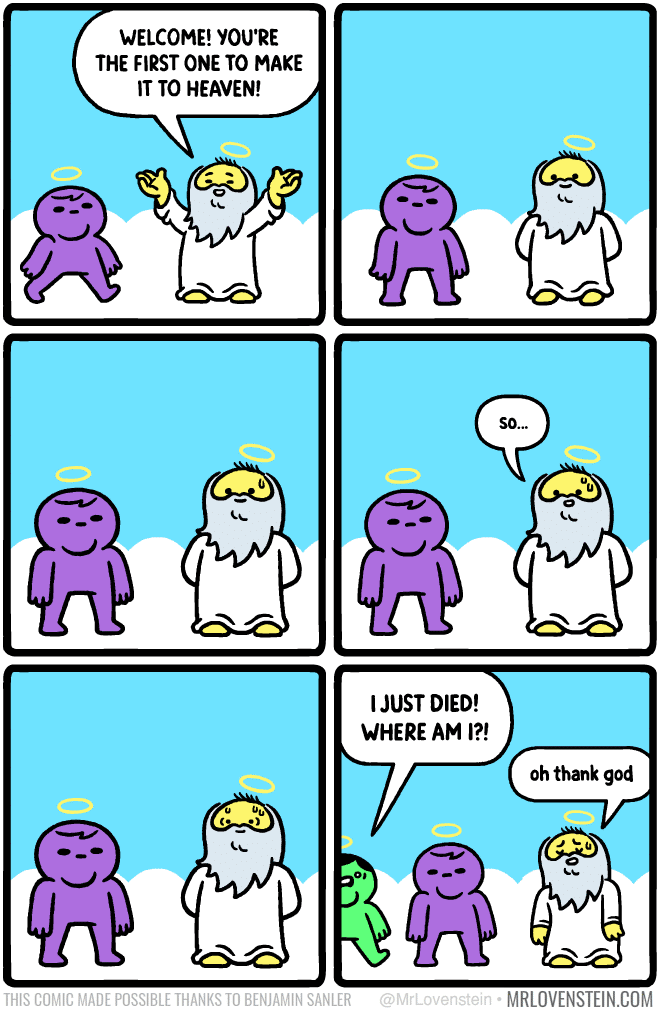 First one to the party, God, Abel, Jesus, WritingPrompts, Saint Peter Comics First one to the party, God, Abel, Jesus, WritingPrompts, Saint Peter text: MRLOVENSTEIN.COI...I 
