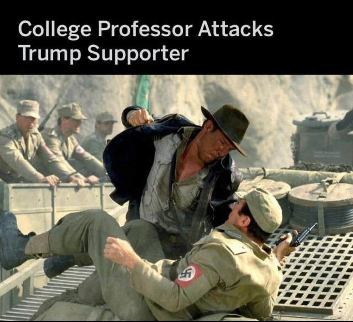 Political, Trump, MAGA Political Memes Political, Trump, MAGA text: College Professor Attacks Trump Supporter 