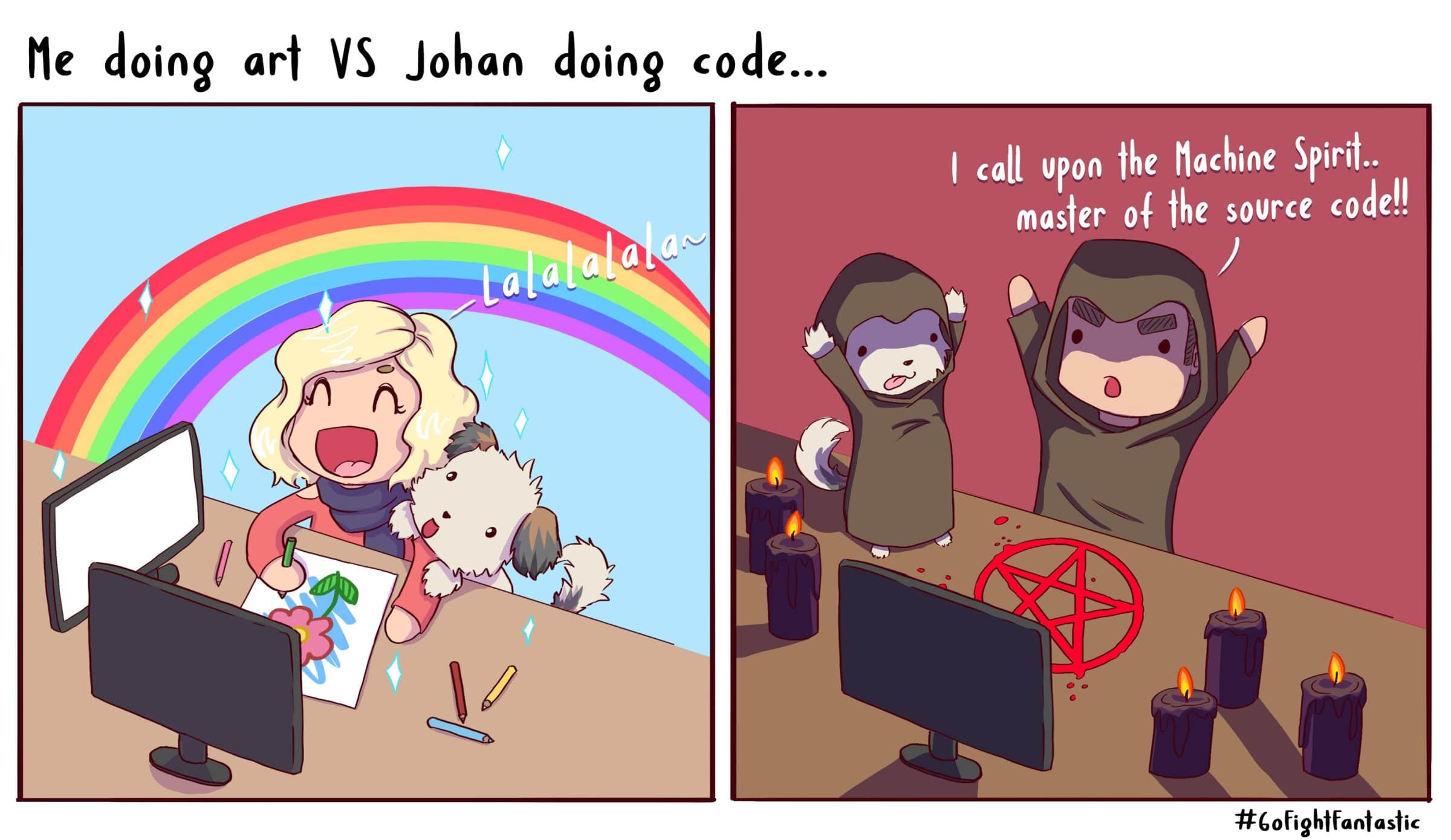  the hard life of a programmer vs an artist(from pyshe), XCode, VSCode, Thank, OC, Jo Comics  the hard life of a programmer vs an artist(from pyshe), XCode, VSCode, Thank, OC, Jo text: 