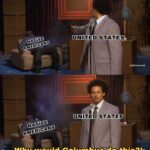 History Memes History, Columbus, America, Spanish, Americans, Natives text: A MERICANS UNITED STATES (adultswim.coml UNITED STATES Why would ColumbusdO  History, Columbus, America, Spanish, Americans, Natives