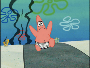 Patrick running from explosion Spongebob meme template