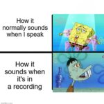 Spongebob Memes Spongebob,  text: How it normally sounds when I speak How it sounds when it