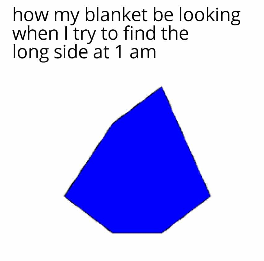 Funny, Rhombicosidodecahedron other memes Funny, Rhombicosidodecahedron text: how my blanket be looking when I try to find the long side at 1 am 