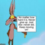 Wholesome Memes Wholesome memes, Roadrunner, Coyote, Soup, Sonic text: No matter how hard it is, Never give up. Just like i never did. Keep moving on! 
