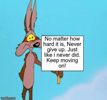 Wholesome memes, Roadrunner, Coyote, Soup, Sonic Wholesome Memes Wholesome memes, Roadrunner, Coyote, Soup, Sonic text: No matter how hard it is, Never give up. Just like i never did. Keep moving on! 