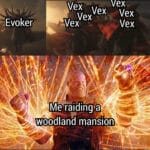 minecraft memes Minecraft,  text: Vex -Evoker Vex Vex Vex -Mex Me raiding;a woodland mansion Vex Vex  Minecraft, 