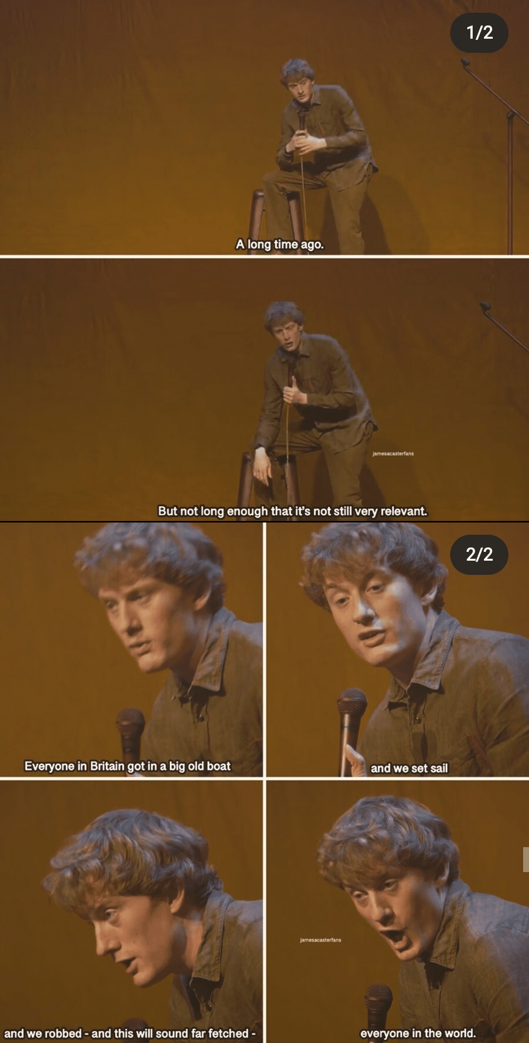 History, James Acaster, Acaster, Instagram, SW6, PkUvArJY History Memes History, James Acaster, Acaster, Instagram, SW6, PkUvArJY text: 1/2 A long time ago. But not long enough that it's not still very relevant. Everyone in Britain got in a big old boat and we robbed - and this will sound far fetched - 2/2 and we set sail everyone in the world. 