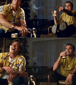 Leonardo DiCaprio pointing, Brad Pitt laughing DiCaprio meme template