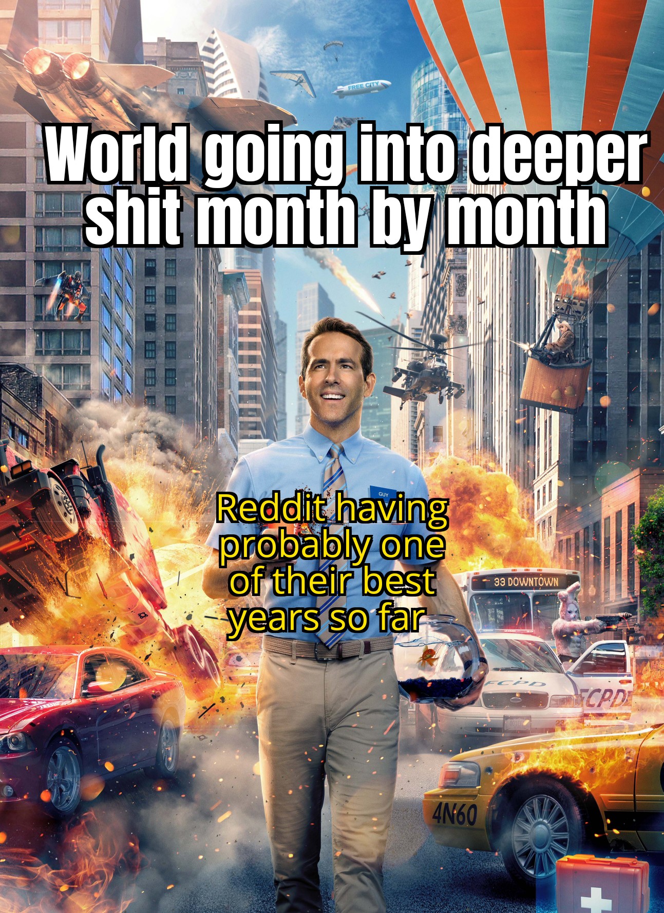 Funny, Reddit, TikTok, USA, This Is Patrick, Ryan Reynolds other memes Funny, Reddit, TikTok, USA, This Is Patrick, Ryan Reynolds text: World golpwinto deeoer snit month by month Reddit having probably onß of their-best 33 DOWNTOWN years so fae 4M60 