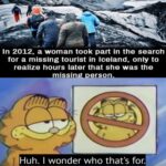 Dank Memes Dank, Visit, OC, Negative, JPEG, Greenland text: In 2012, a woman took part in the search for a missing tourist in Iceland, only to realize hours later that she was the Huh. I wonder who that
