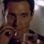 Man smoking and looking at phone Reaction meme template blank  Reaction, Matthew McConaughey, Smoking, Worried, Scared, Looking, Phone