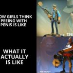 Dank Memes Dank, Heavy text: HOW GIRLS THINK PEEING WITH PENIS IS LIKE WSNIPER WHAT IT ACTUALLY IS LIKE RED HEAVY  Dank, Heavy
