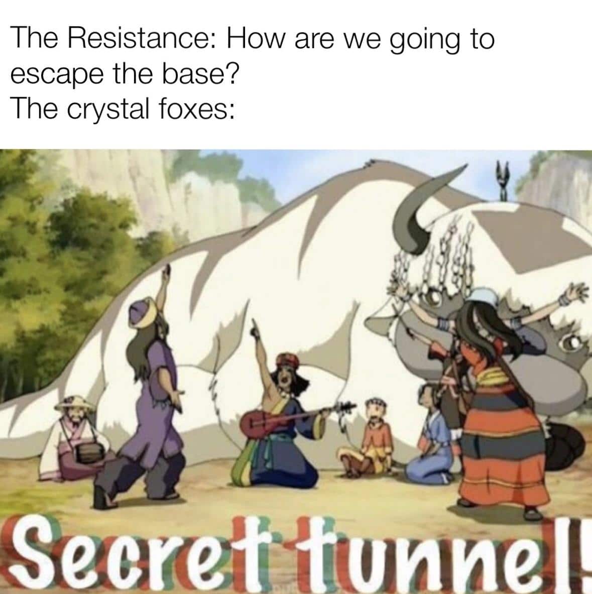 Sequel-memes,  Star Wars Memes Sequel-memes,  text: The Resistance: How are we going to escape the base? The crystal foxes: SecreWfUnneIl 