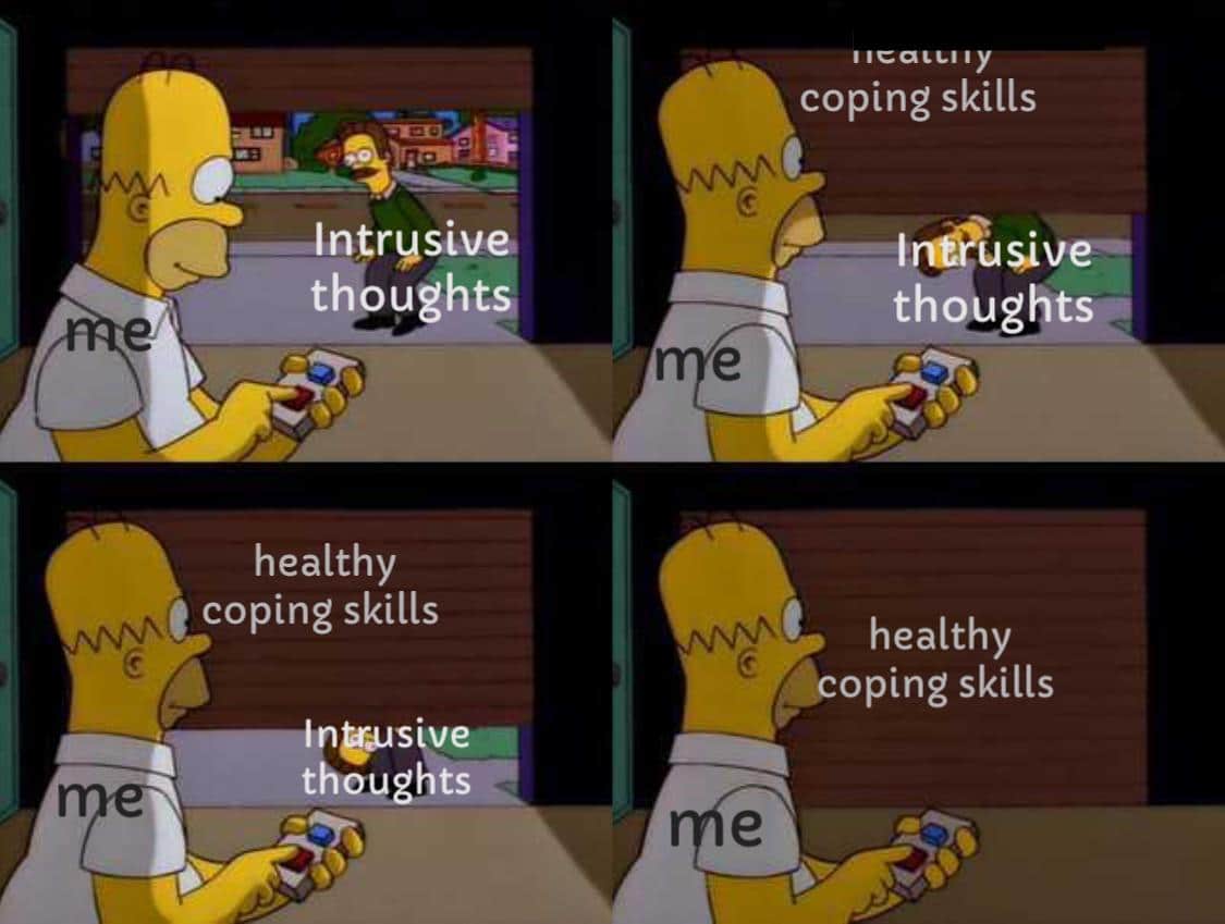 Wholesome memes, Jesus, Brain Wholesome Memes Wholesome memes, Jesus, Brain text: Intrusive thought{ healthy coping skills Wsgve—. thoughts coping skills 114 sive-• healthy —coping skills 