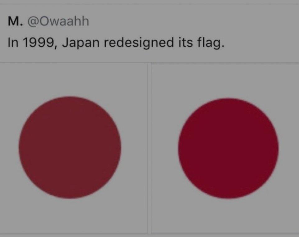 Cringe, Japan cringe memes Cringe, Japan text: M. @Owaahh In 1999, Japan redesigned its flag. 