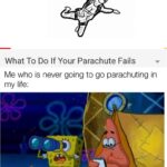 Spongebob Memes Spongebob,  text: What To Do If Your Parachute Fails Me who is never going to go parachuting in my life: 4Write that down, write that down!  Spongebob, 