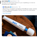 feminine memes Women, Doxy, Pixey, Hitachi, Asking text: Zach HeltzelO @zachheltzel • 14h The New York Times paid someone to just completely go to town on themselves and I respect that. O @wirecutter • 14h Wirecutter After 90 hours of research and testing of 58 different models, we think the Magic Wand Rechargeable is the best vibrator for most people. wrctr.co/38HWsLP Show this thread  Women, Doxy, Pixey, Hitachi, Asking