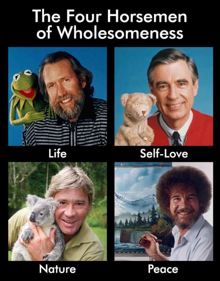 Wholesome memes, PBS, OPs, Jim Henson, Bob Ross, Steve Irwin Wholesome Memes Wholesome memes, PBS, OPs, Jim Henson, Bob Ross, Steve Irwin text: Life Self-Love Nature 