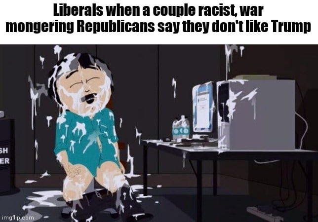 Political, Trump, Lincoln Project, Republicans, Screen-Shot, Sarah Palin Political Memes Political, Trump, Lincoln Project, Republicans, Screen-Shot, Sarah Palin text: Liberals when a couple racist war mongering Republicans say they don't like Trump imgflip 
