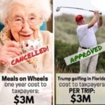 Political Memes Political, Trump, Wheels, Meals, Americans, GOP text: Meals on Wheels one year cost to taxpayers: Trump golfing in Florida cost to taxpayers PER TRIP:  Political, Trump, Wheels, Meals, Americans, GOP