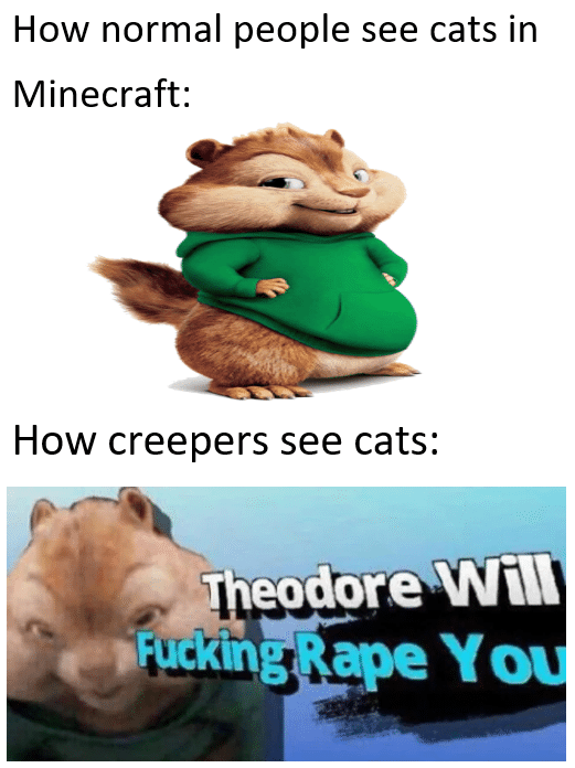 Dank, Theodore Dank Memes Dank, Theodore text: How normal people see cats in Minecraft: How creepers see cats: e*$uckinTape YO 