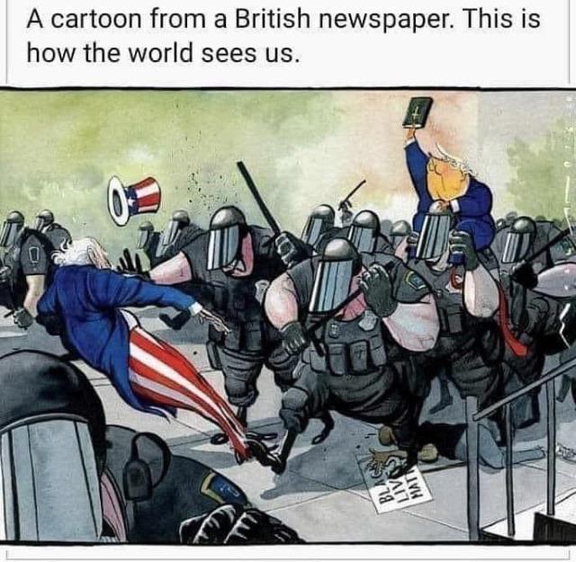Political, America, USA, British, Bible, Trump Political Memes Political, America, USA, British, Bible, Trump text: A cartoon from a British newspaper. This is how the world sees us. 