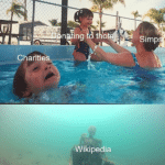 Dank Memes Dank, Wikipedia, WMF, WinRAR, Visit, OC text: 17) n Charities Ing t ot Simp Wikipedia 