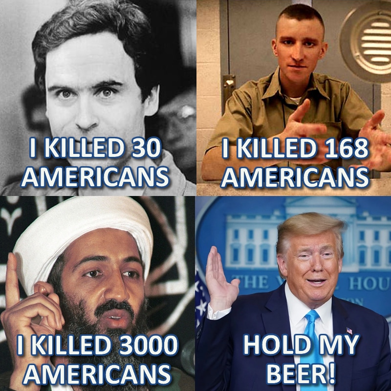 Political, Trump, Obama, Blaming, Americans, Timothy McVeigh Political Memes Political, Trump, Obama, Blaming, Americans, Timothy McVeigh text: I KILLED 30 AMERICANS I KILLED 3000 AMERICANS AMERICANS HOLY MY 