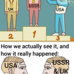 History Memes History, American, USSR, British, UK, Soviets text: How people think Americans see WWII: UK 2 USA 3 How we actually see it, and how it really happened: 2 Here is unlimited free stuff, please use it to kill Nazis Thank you, we would literally lose the war without your material support 