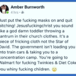 Political Memes Political, Obama, COVID, CO2, Americans, America text: Amber Burnworth , 0 4 hrs •a Just put the fucking masks on and quit bitching! Jesusfuckingchrist you sound like a god damn toddler throwing a tantrum in their church clothes. It