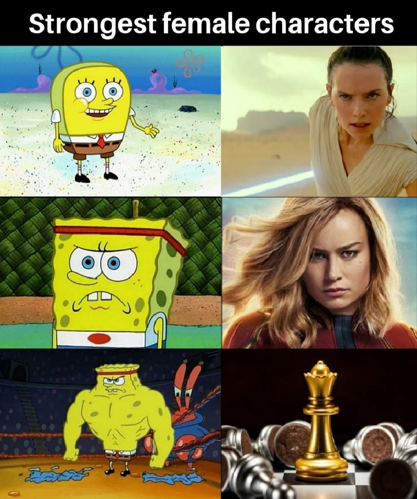 Funny, Rey, Queen, Marvel, Captain Marvel, Rex other memes Funny, Rey, Queen, Marvel, Captain Marvel, Rex text: Strongest female characters 