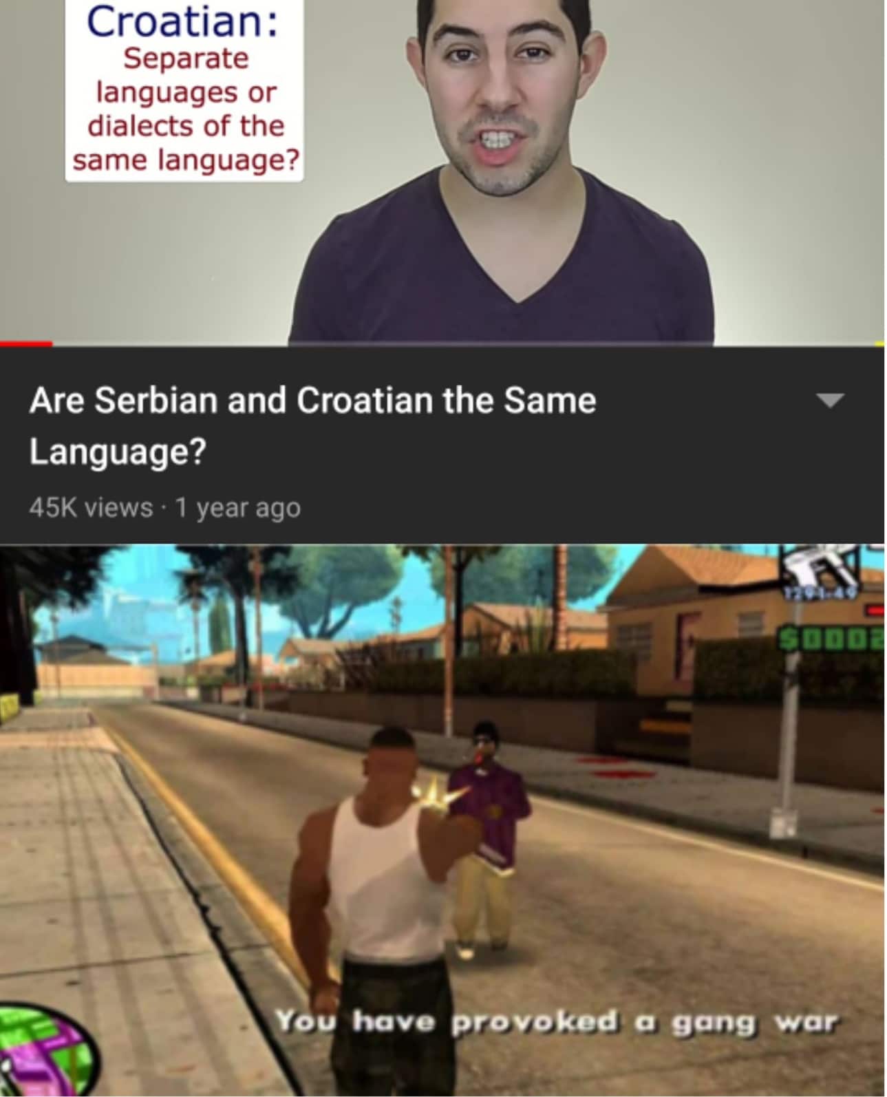 History, Croatian, Bosnian, Serbian, Serbs, Montenegrin History Memes History, Croatian, Bosnian, Serbian, Serbs, Montenegrin text: Croatian: Separate languages or dialects of the same language? Are Serbian and Croatian the Same Language? 45K views • 1 year ago You have suoo rovoked a gang war 