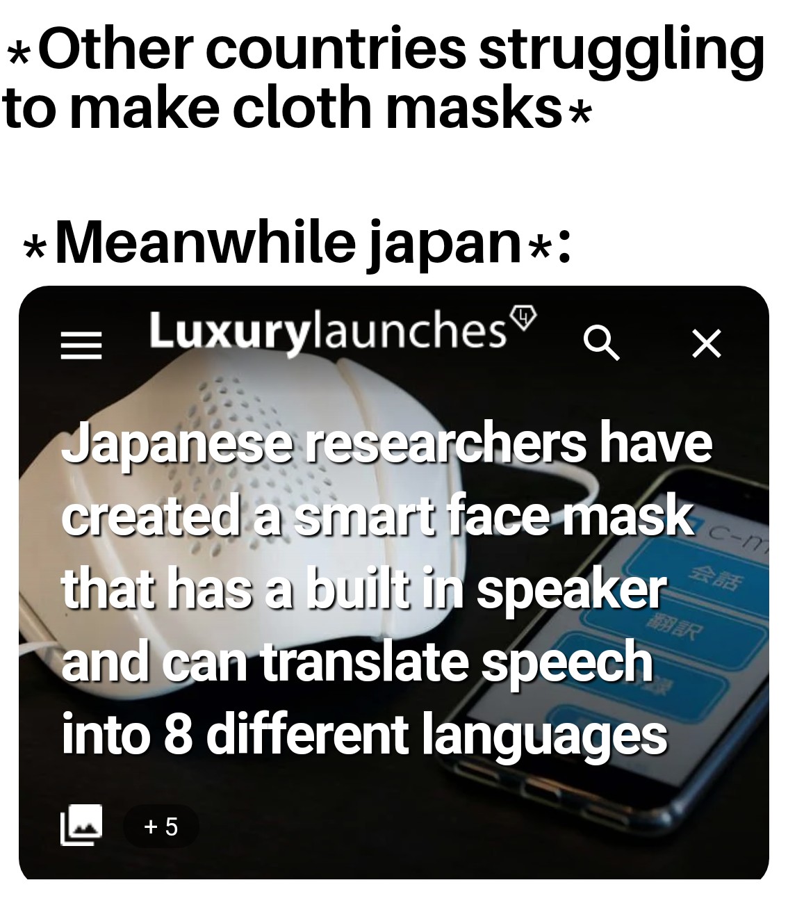 Funny, China, America, Japanese, Darth Vader, Bane other memes Funny, China, America, Japanese, Darth Vader, Bane text: *Other countries struggling to make cloth masks* *Meanwhile japan*'. Luxurylaunches0 Q x apanese resea cher.have cediase created }Ej3