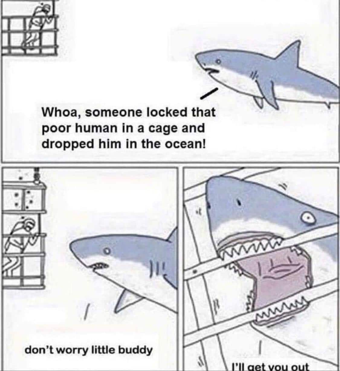 Wholesome memes,  Wholesome Memes Wholesome memes,  text: unrS'N Whoa, someone locked that poor human in a cage and dropped him in the ocean! don't worry little buddy 