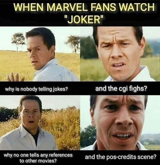 Cringe, MCU, Joker cringe memes Cringe, MCU, Joker text: WHEN MARVEL FANS WATCH 