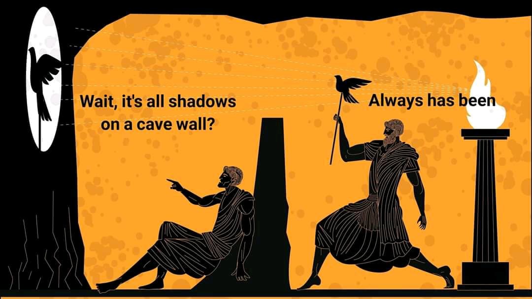 History, Plato, PhilosophyMemes, Allegory, Socrates, Cave History Memes History, Plato, PhilosophyMemes, Allegory, Socrates, Cave text: Wait, it's all shadows on a cave wall? Always has been 