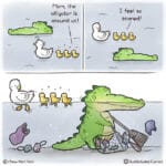 Comics Comics to change the perspective on alligators, Comics To Change The Perspective On Alligators text: Mom, the alligator is around us! 3 @chow hon I feel so scared ! Buddy GatorComics  Comics to change the perspective on alligators, Comics To Change The Perspective On Alligators