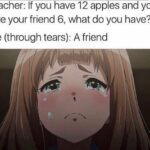 depression memes Depression, Unexpected text: Teacher: If you have 12 apples and you give your friend 6, what do you have? Me (through tears): A friend  Depression, Unexpected