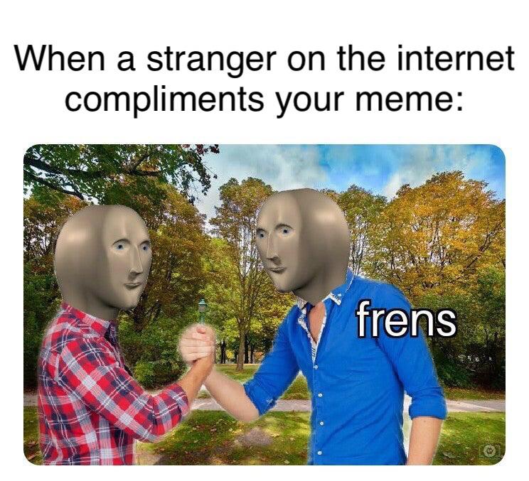 Wholesome memes,  Wholesome Memes Wholesome memes,  text: When a stranger on the internet compliments your meme: frens 